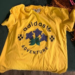 Adidas Yellow Tee with Purple Floral Design
